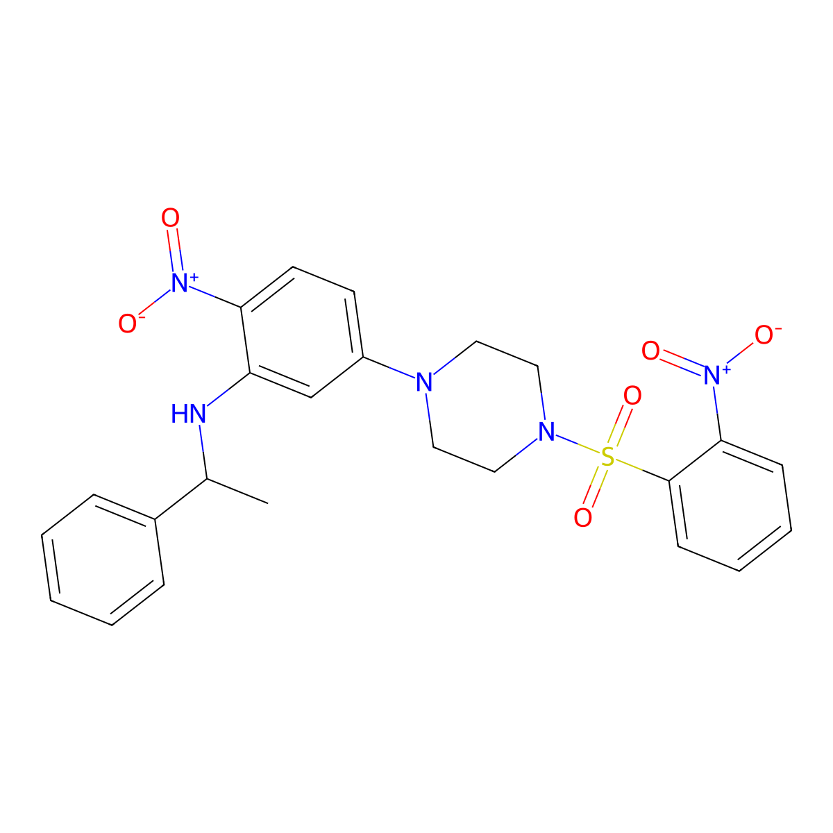2-nitro-5-{4-[(2-nitrophenyl)sulfonyl]piperazin-1-yl}-N-(1-phenylethyl)aniline molecular structure, CAS 725705-55-5
