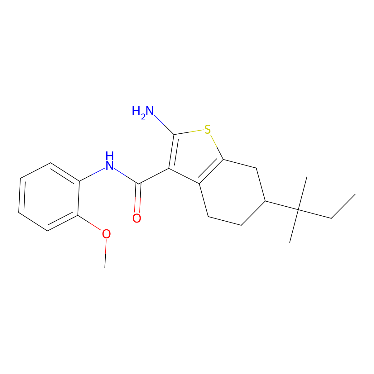 2-Amino-N-(2-methoxyphenyl)-6-tert-pentyl-4,5,6,7-tetrahydrobenzo[b]thiophene-3-carboxamide molecular structure, CAS 725705-59-9