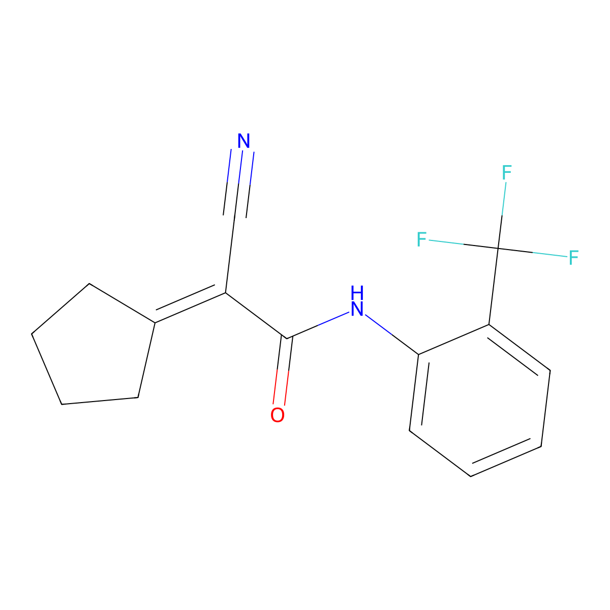 2-cyano-2-cyclopentylidene-N-[2-(trifluoromethyl)phenyl]acetamide molecular structure, CAS 725705-60-2