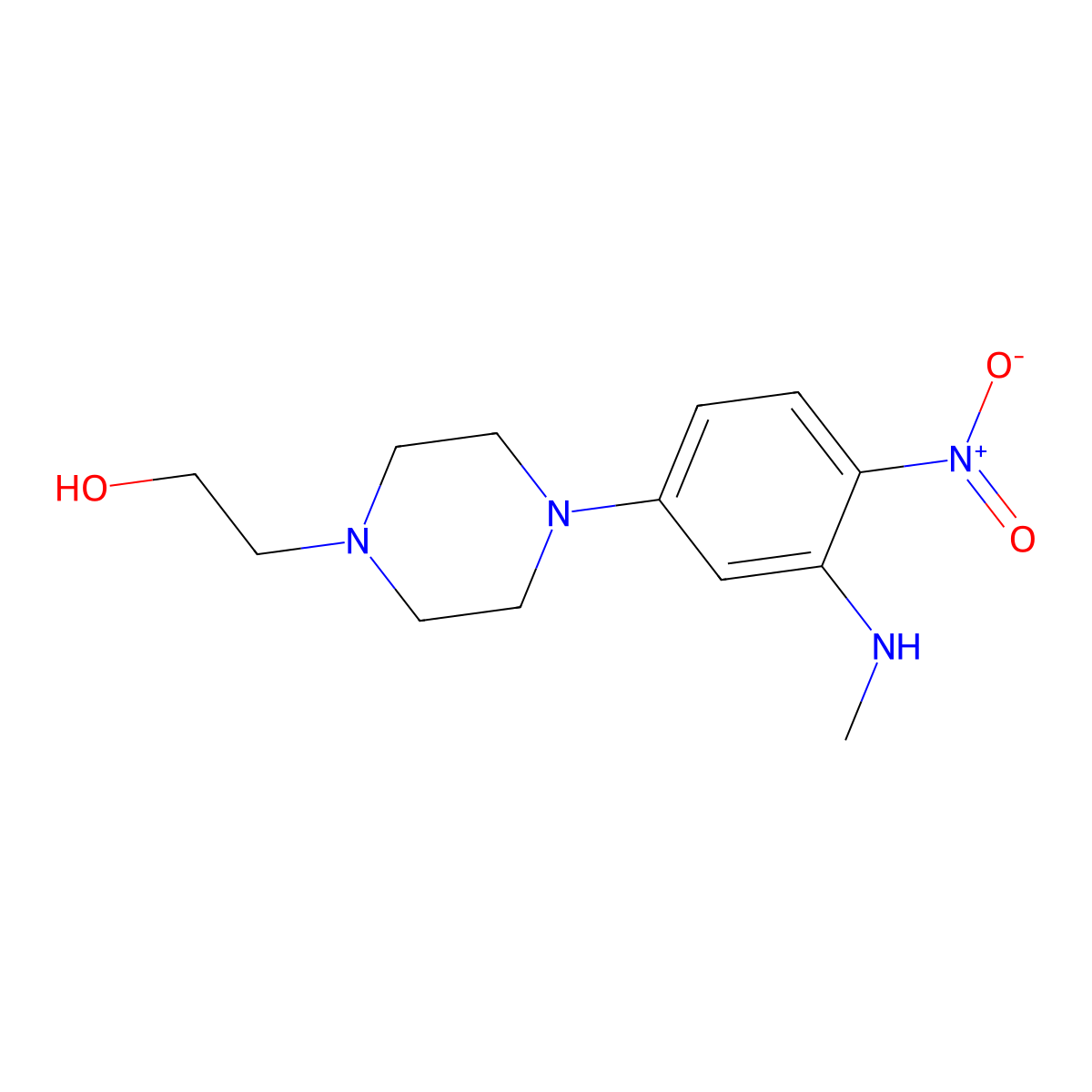 2-[4-[3-(Methylamino)-4-nitrophenyl]piperazin-1-yl]ethanol molecular structure, CAS 725706-39-8