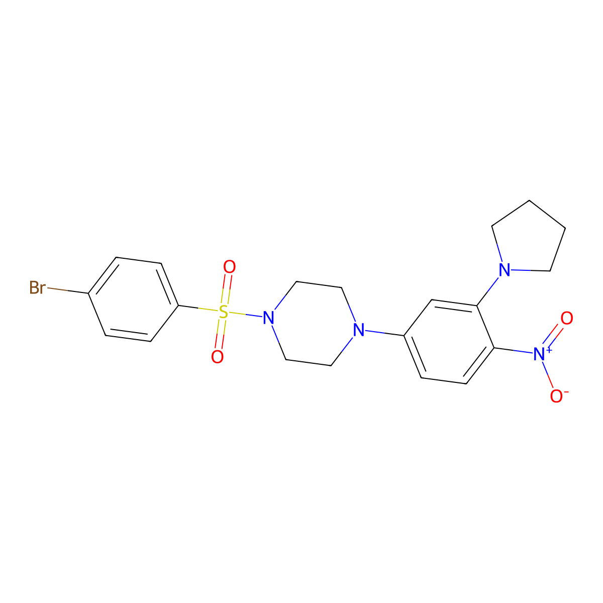 1-(4-Bromophenyl)sulfonyl-4-(4-nitro-3-pyrrolidin-1-ylphenyl)piperazine molecular structure, CAS 725706-43-4