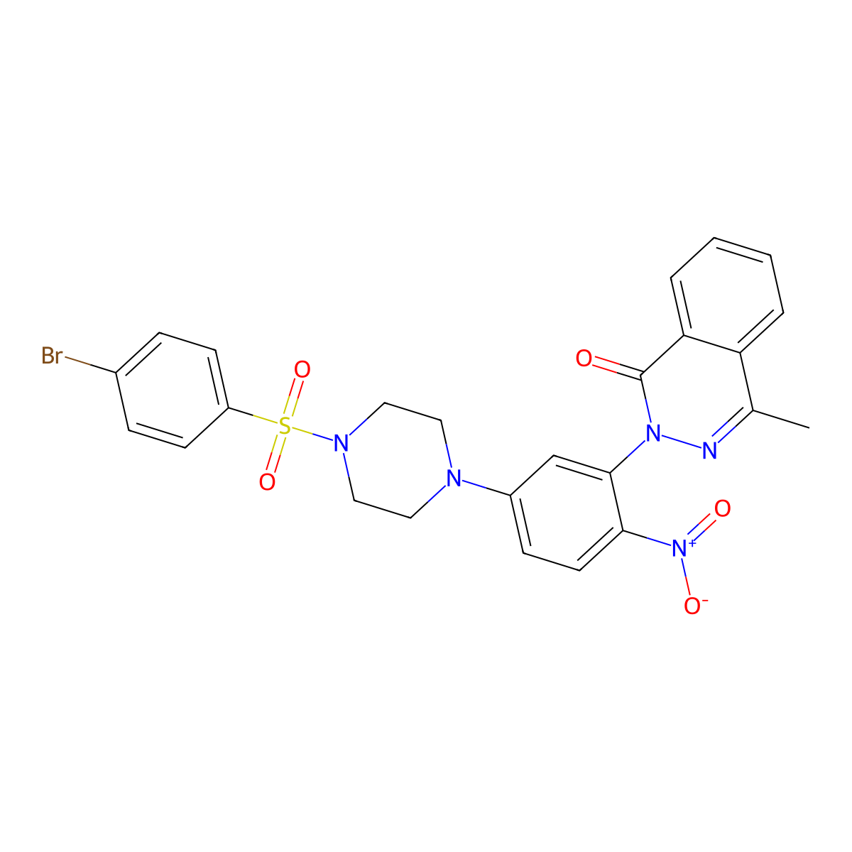2-[5-[4-(4-Bromophenyl)sulfonylpiperazin-1-yl]-2-nitrophenyl]-4-methylphthalazin-1-one molecular structure, CAS 725706-45-6