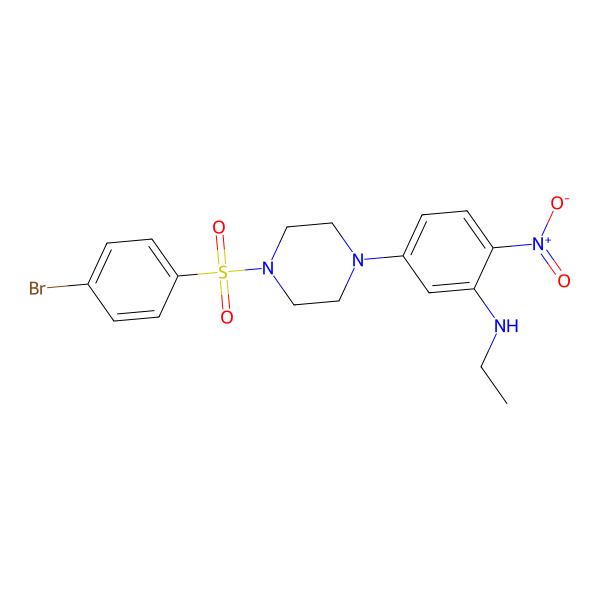 5-[4-(4-bromophenyl)sulfonylpiperazin-1-yl]-N-ethyl-2-nitroaniline molecular structure, CAS 725706-47-8