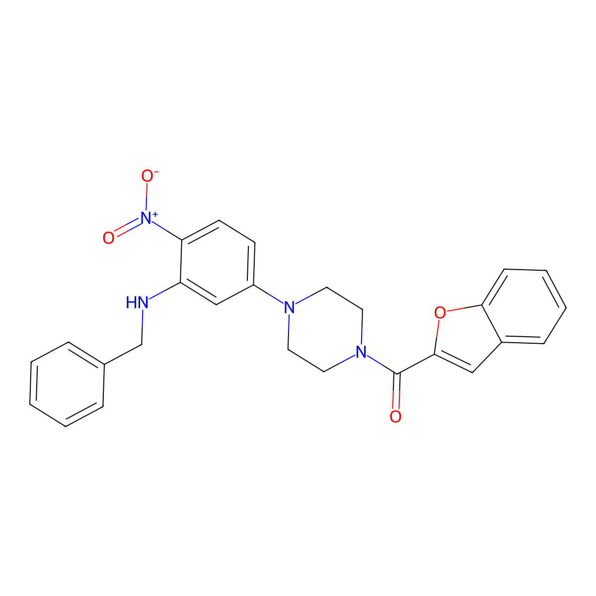 1-Benzofuran-2-yl-[4-[3-(benzylamino)-4-nitrophenyl]piperazin-1-yl]methanone molecular structure, CAS 725706-60-5