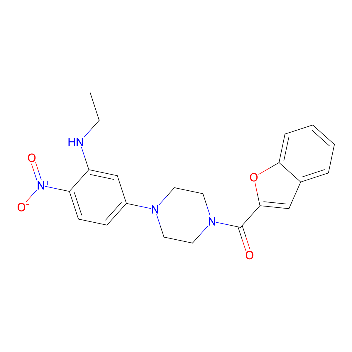 1-Benzofuran-2-yl-[4-[3-(ethylamino)-4-nitrophenyl]piperazin-1-yl]methanone molecular structure, CAS 725706-61-6