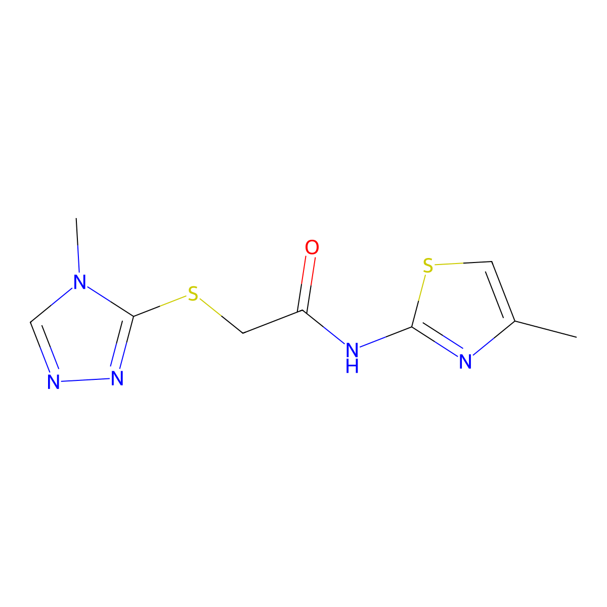 N-(4-methyl-1,3-thiazol-2-yl)-2-[(4-methyl-1,2,4-triazol-3-yl)sulfanyl]acetamide molecular structure, CAS 725706-82-1