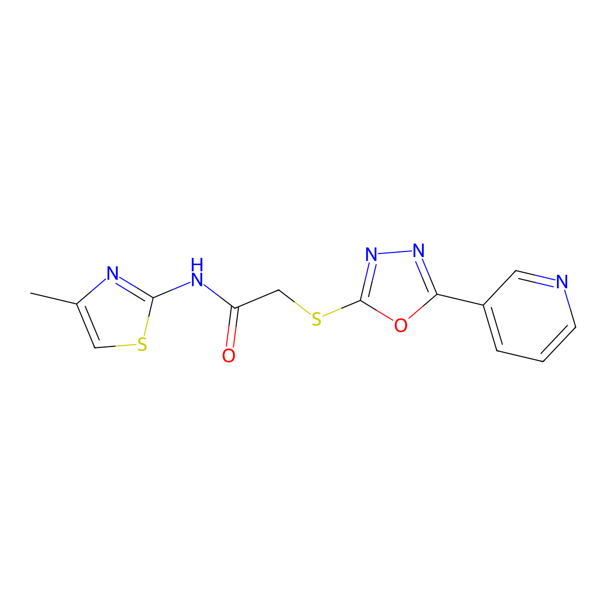 N-(4-methyl-1,3-thiazol-2-yl)-2-{[5-(pyridin-3-yl)-1,3,4-oxadiazol-2-yl]sulfanyl}acetamide molecular structure, CAS 725706-84-3