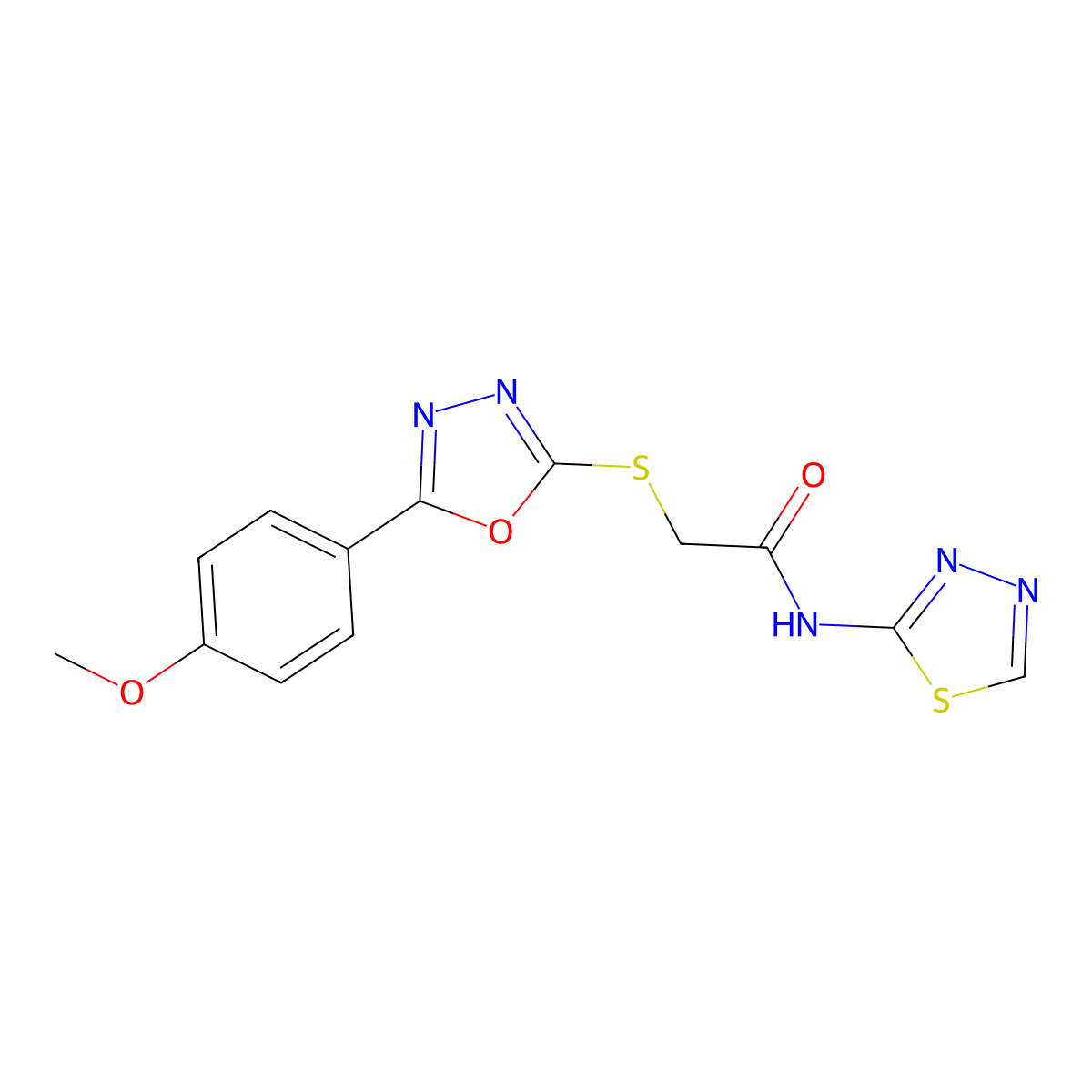 2-[[5-(4-methoxyphenyl)-1,3,4-oxadiazol-2-yl]sulfanyl]-N-(1,3,4-thiadiazol-2-yl)acetamide molecular structure, CAS 725706-93-4