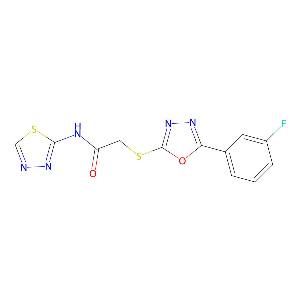 2-[[5-(3-fluorophenyl)-1,3,4-oxadiazol-2-yl]thio]-N-(1,3,4-thiadiazol-2-yl)acetamide molecular structure, CAS 725706-95-6