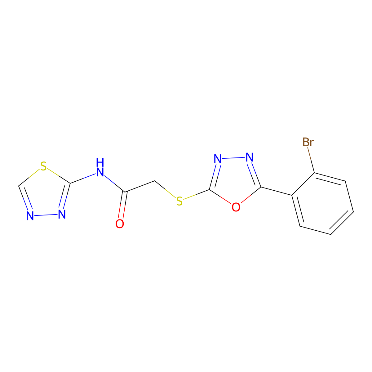 2-[[5-(2-bromophenyl)-1,3,4-oxadiazol-2-yl]sulfanyl]-N-(1,3,4-thiadiazol-2-yl)acetamide molecular structure, CAS 725706-96-7