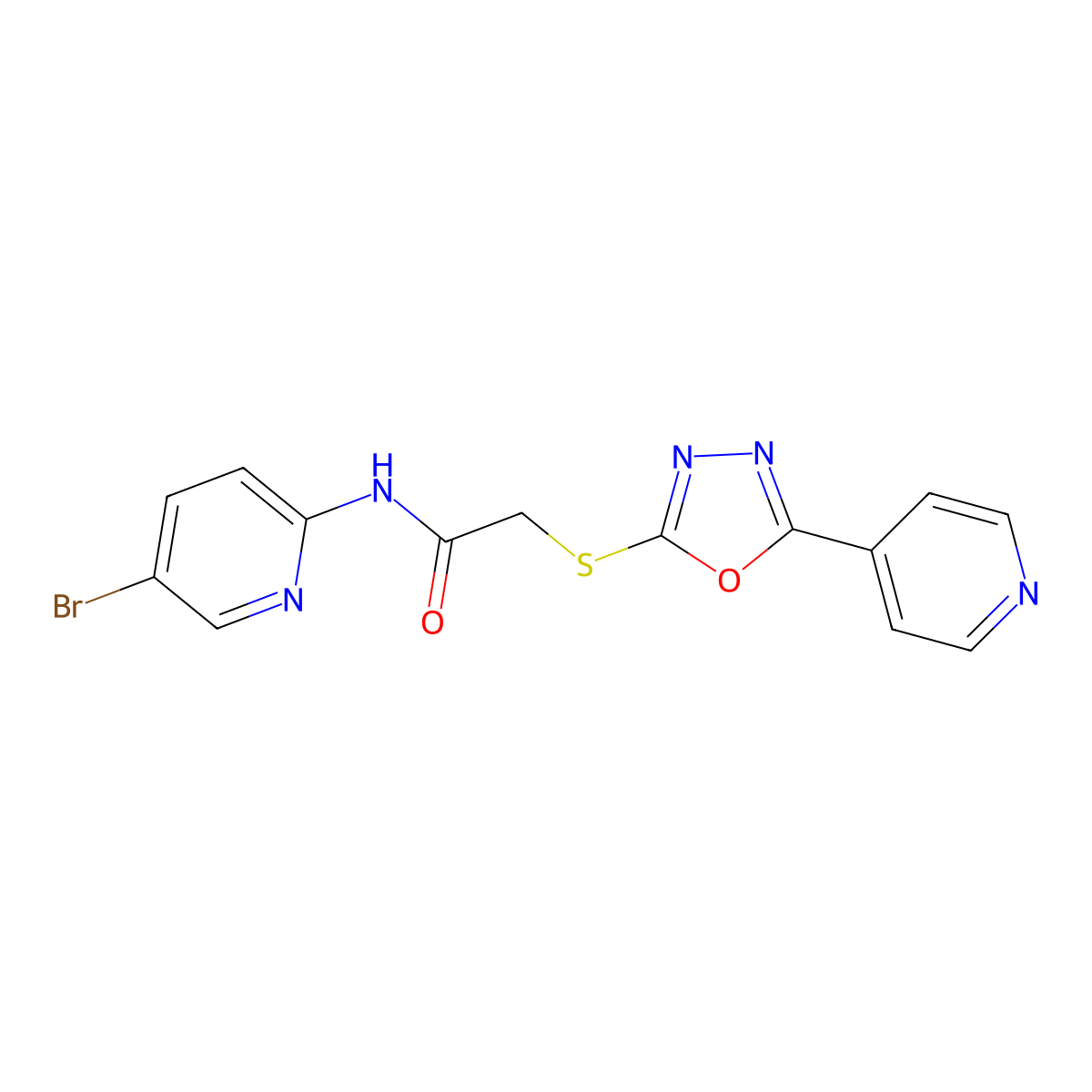 N-(5-bromopyridin-2-yl)-2-[(5-pyridin-4-yl-1,3,4-oxadiazol-2-yl)sulfanyl]acetamide molecular structure, CAS 725707-01-7