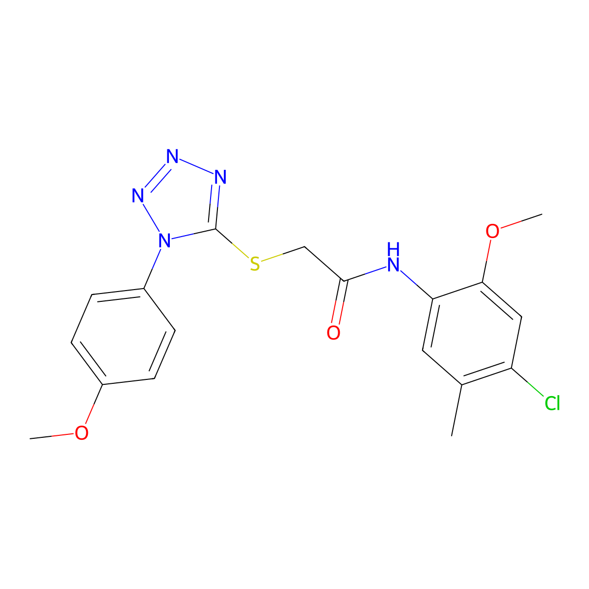 N-(4-chloro-2-methoxy-5-methylphenyl)-2-[1-(4-methoxyphenyl)tetrazol-5-yl]sulfanylacetamide molecular structure, CAS 725707-17-5