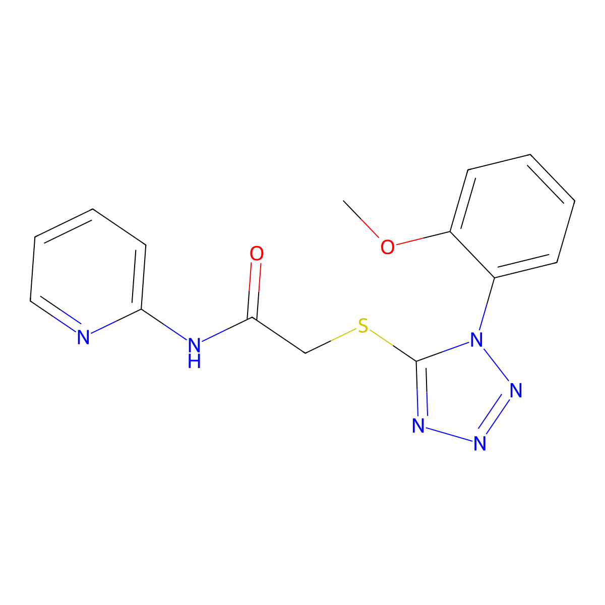 2-[1-(2-methoxyphenyl)tetrazol-5-yl]sulfanyl-N-pyridin-2-ylacetamide molecular structure, CAS 725707-18-6