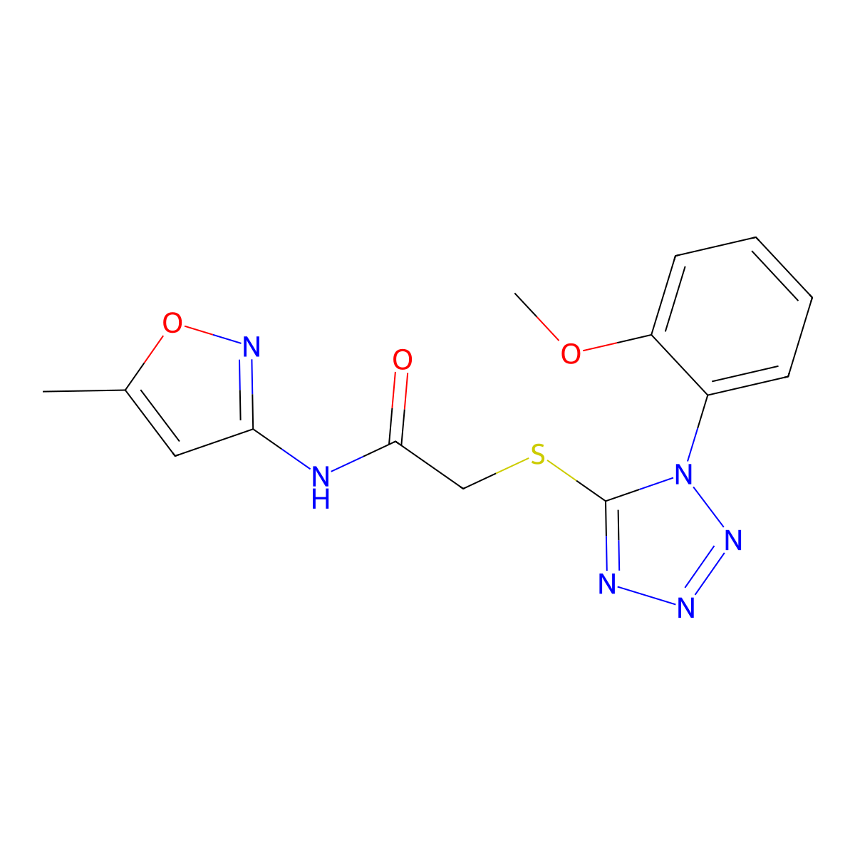 2-[1-(2-methoxyphenyl)tetrazol-5-yl]sulfanyl-N-(5-methyl-1,2-oxazol-3-yl)acetamide molecular structure, CAS 725707-19-7