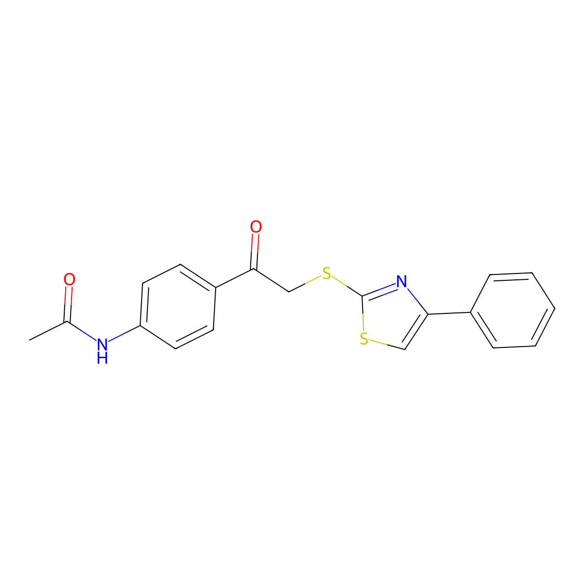 N-[4-[2-[(4-phenyl-1,3-thiazol-2-yl)sulfanyl]acetyl]phenyl]acetamide molecular structure, CAS 725707-22-2