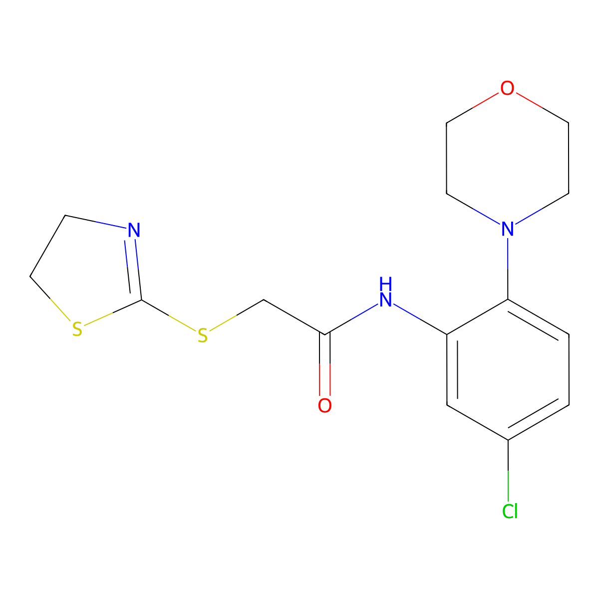 N-(5-chloro-2-morpholin-4-ylphenyl)-2-(4,5-dihydro-1,3-thiazol-2-ylsulfanyl)acetamide molecular structure, CAS 725707-23-3