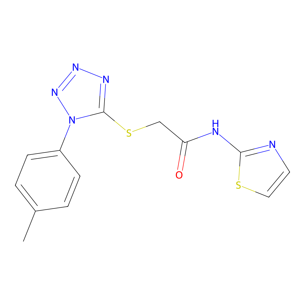 2-[1-(4-methylphenyl)tetrazol-5-yl]sulfanyl-N-(1,3-thiazol-2-yl)acetamide molecular structure, CAS 725707-25-5