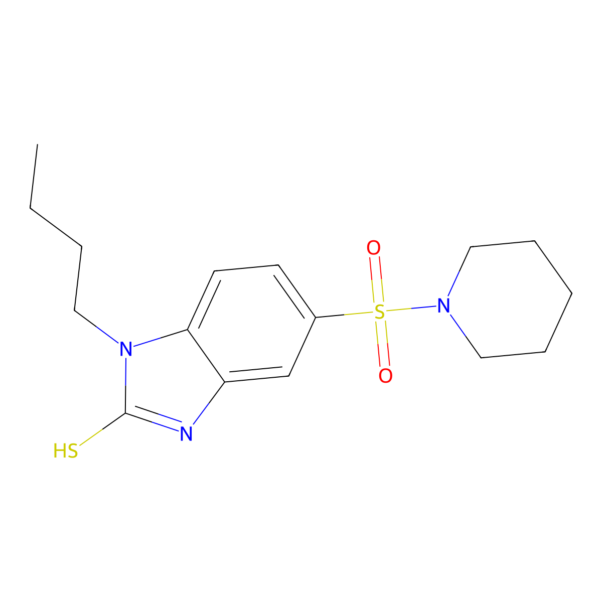 1-butyl-5-(piperidine-1-sulfonyl)-1H-1,3-benzodiazole-2-thiol molecular structure, CAS 725710-54-3