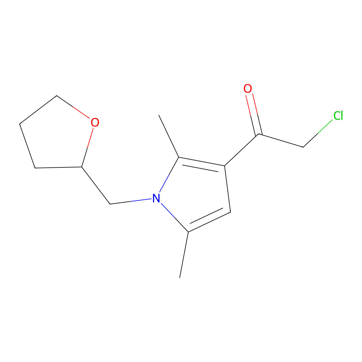 2-chloro-1-[2,5-dimethyl-1-(oxolan-2-ylmethyl)-1H-pyrrol-3-yl]ethan-1-one molecular structure, CAS 725710-55-4