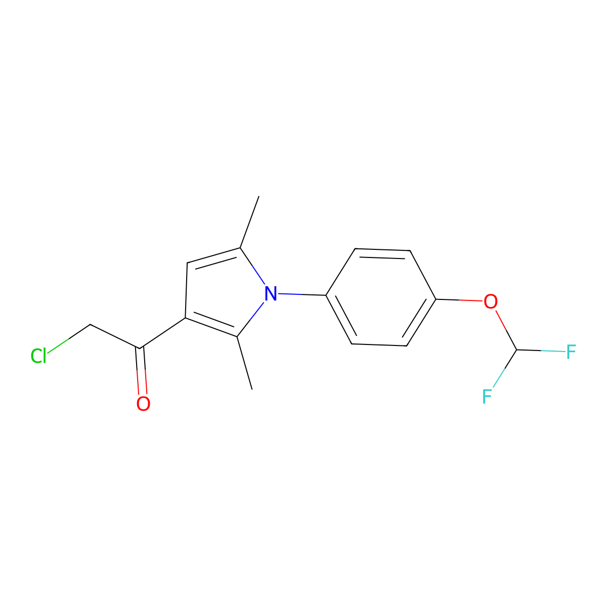 2-chloro-1-(1-(4-(difluoromethoxy)phenyl)-2,5-dimethyl-1H-pyrrol-3-yl)ethan-1-one molecular structure, CAS 725710-57-6