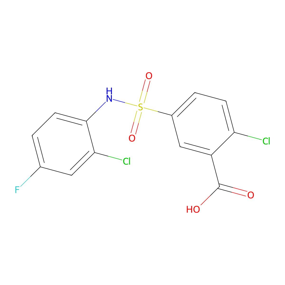 2-Chloro-5-[(2-chloro-4-fluorophenyl)sulfamoyl]benzoic acid molecular structure, CAS 725710-60-1