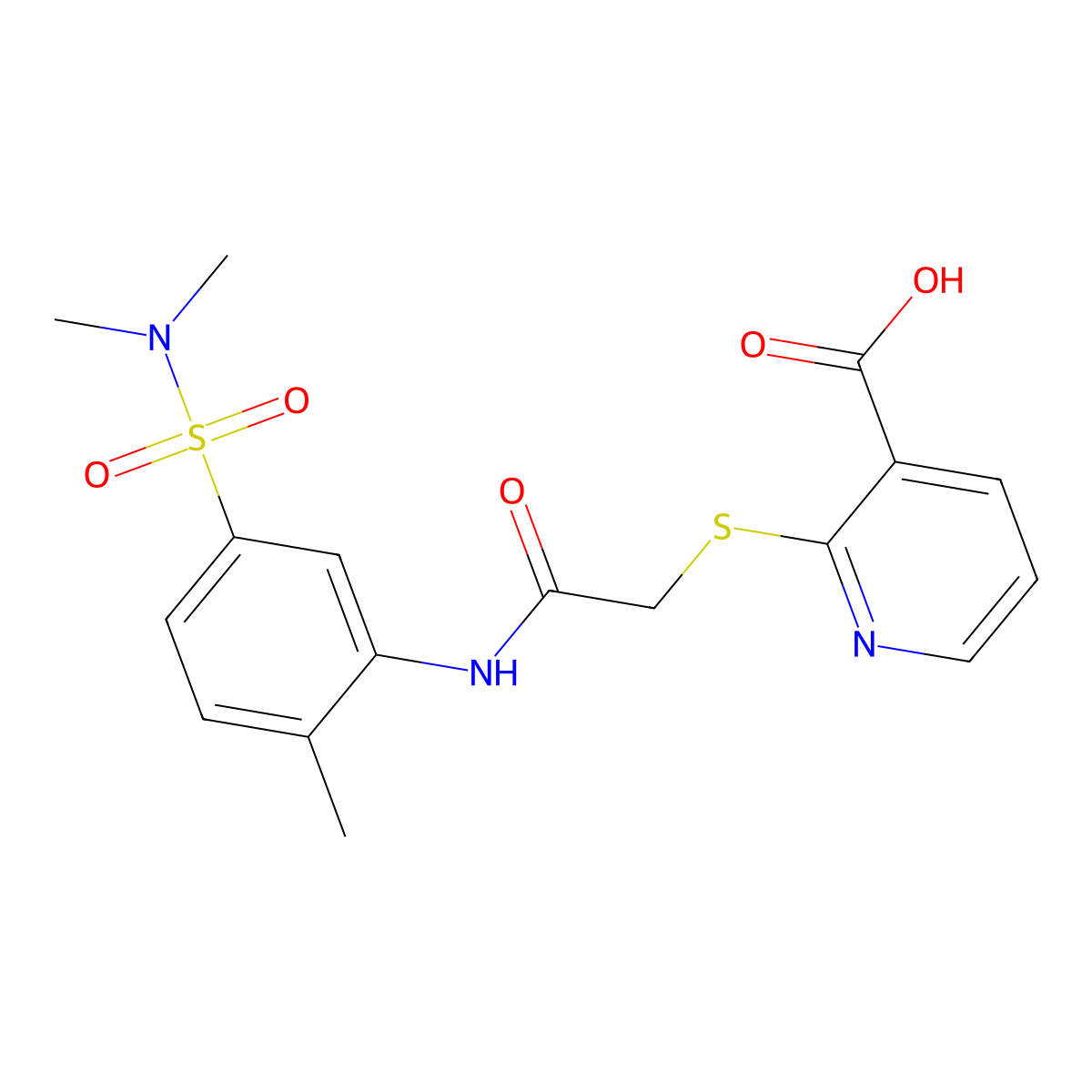 2-[({[5-(Dimethylsulfamoyl)-2-methylphenyl]carbamoyl}methyl)sulfanyl]pyridine-3-carboxylic acid molecular structure, CAS 725716-30-3