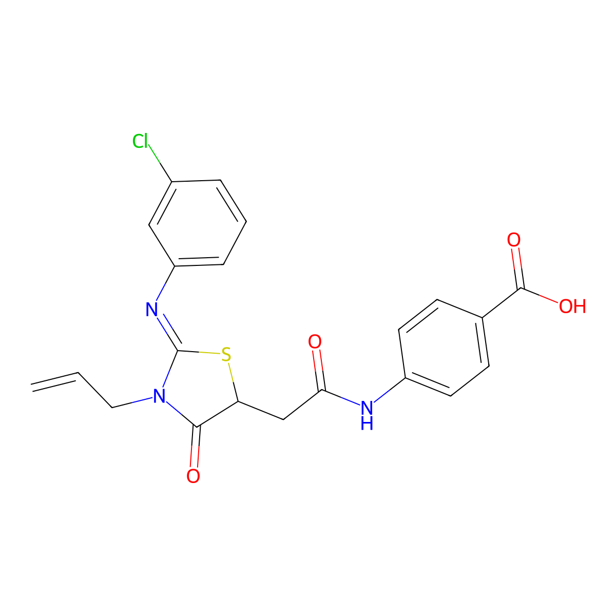 4-({[(2E)-2-[(3-chlorophenyl)imino]-4-oxo-3-(prop-2-en-1-yl)-1,3-thiazolidin-5-yl]acetyl}amino)benzoic acid molecular structure, CAS 725720-17-2