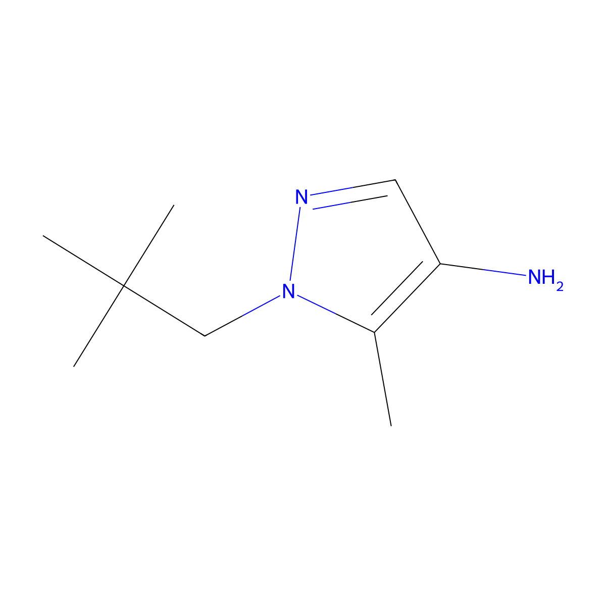 1-(2,2-dimethylpropyl)-5-methyl-1H-pyrazol-4-amine molecular structure, CAS 725746-88-3