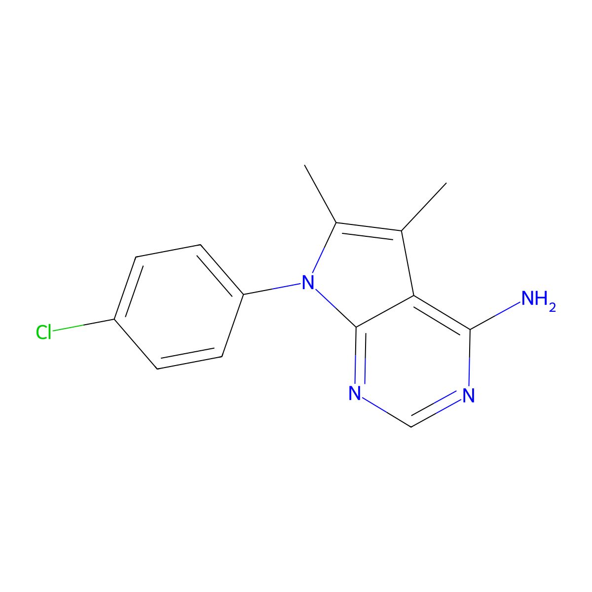 7-(4-chlorophenyl)-5,6-dimethyl-7H-pyrrolo[2,3-d]pyrimidin-4-amine molecular structure, CAS 72578-33-7