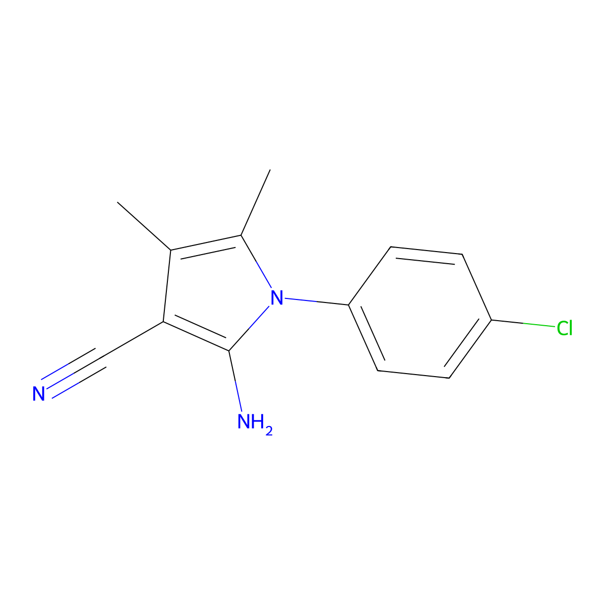 2-amino-1-(4-chlorophenyl)-4,5-dimethyl-1H-pyrrole-3-carbonitrile molecular structure, CAS 72578-34-8