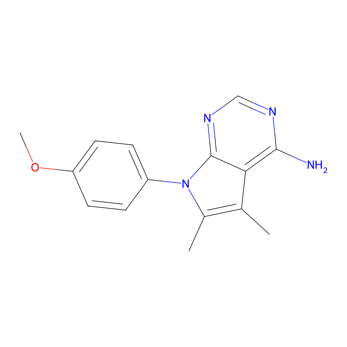 7-(4-methoxyphenyl)-5,6-dimethyl-7H-pyrrolo[2,3-d]pyrimidin-4-amine molecular structure, CAS 72578-37-1