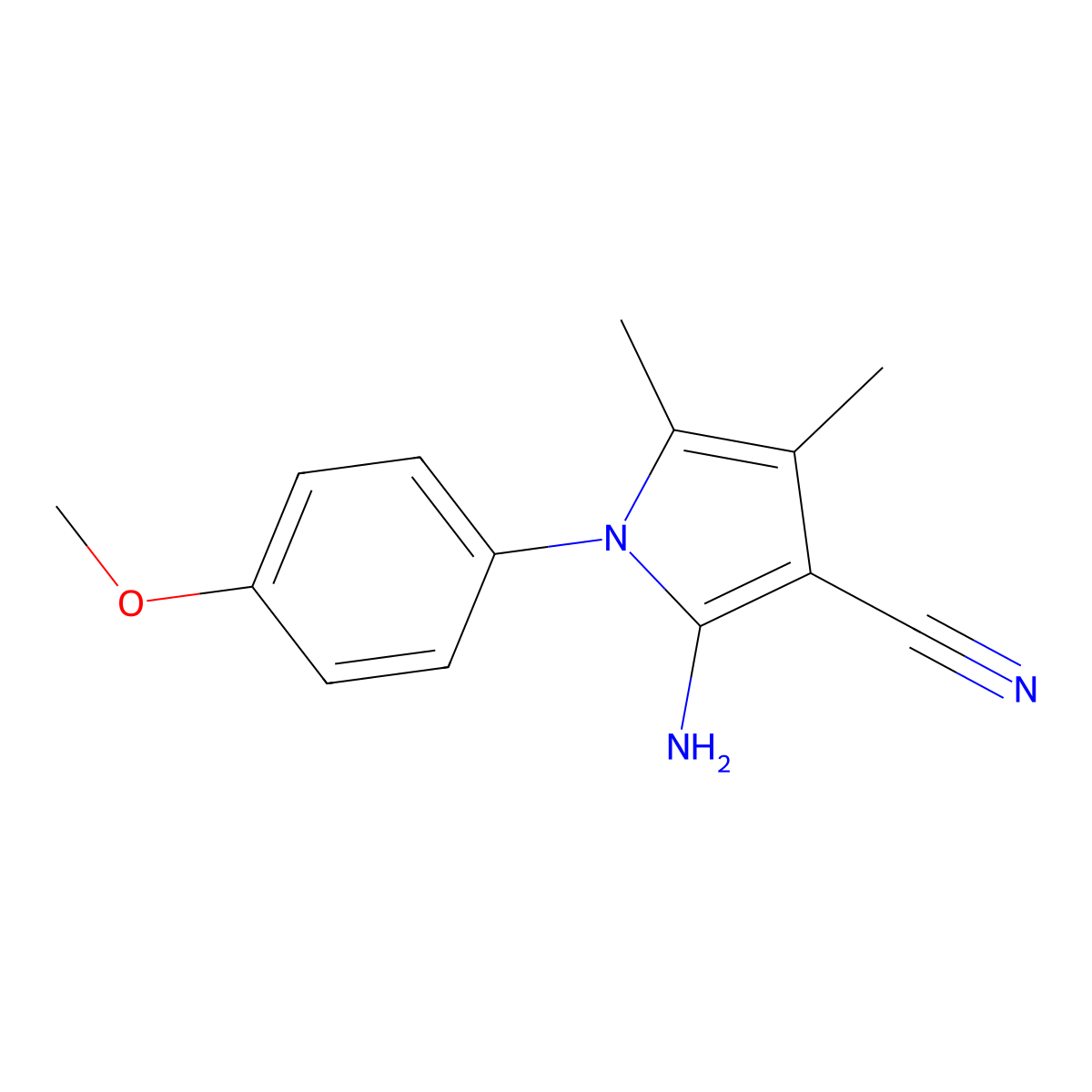 2-amino-1-(4-methoxyphenyl)-4,5-dimethyl-1H-pyrrole-3-carbonitrile molecular structure, CAS 72578-38-2
