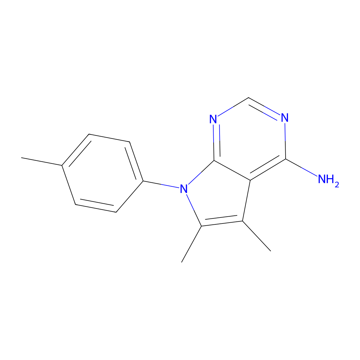 5,6-dimethyl-7-(4-methylphenyl)-7H-pyrrolo[2,3-d]pyrimidin-4-amine molecular structure, CAS 72578-43-9