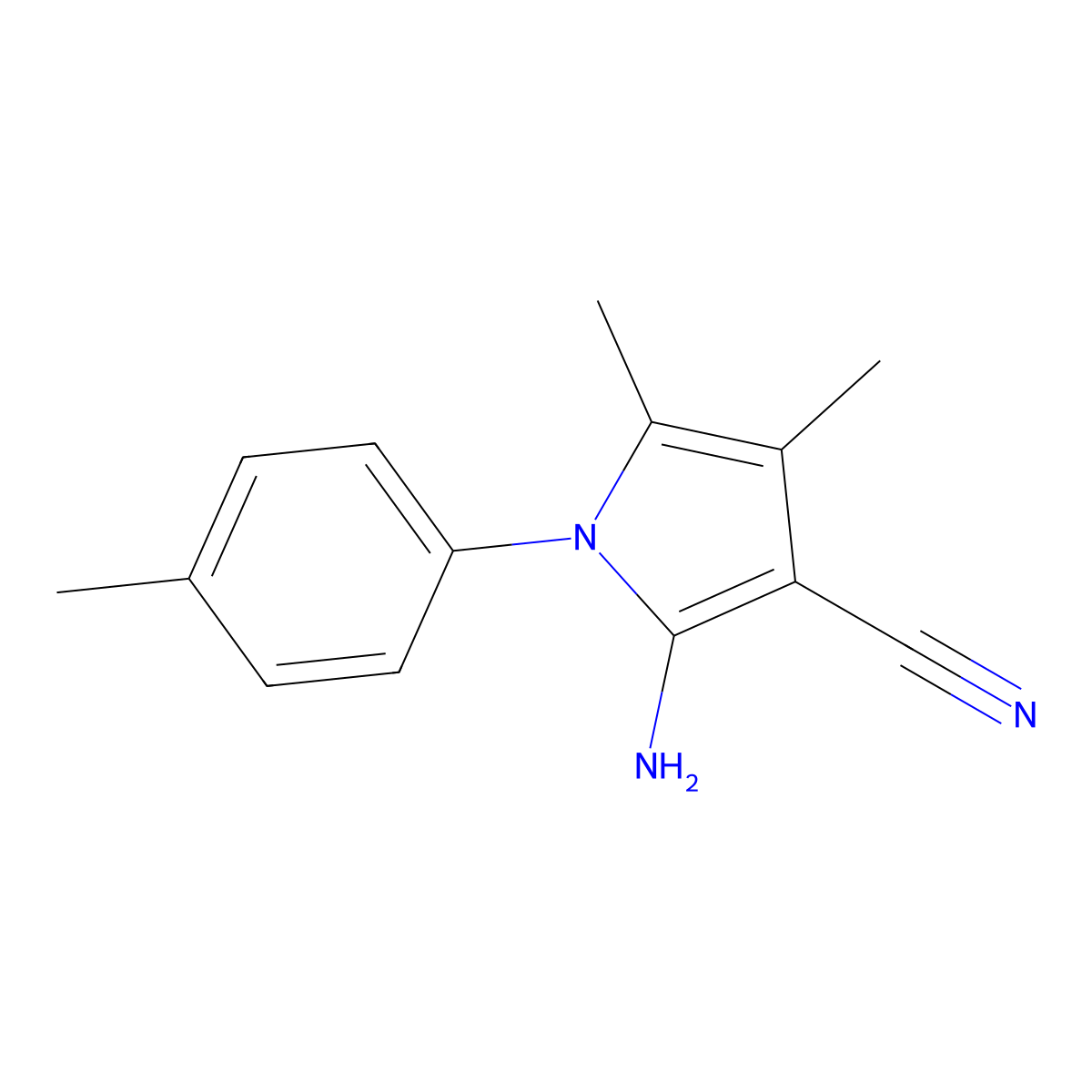 2-amino-4,5-dimethyl-1-(4-methylphenyl)-1H-pyrrole-3-carbonitrile molecular structure, CAS 72578-53-1