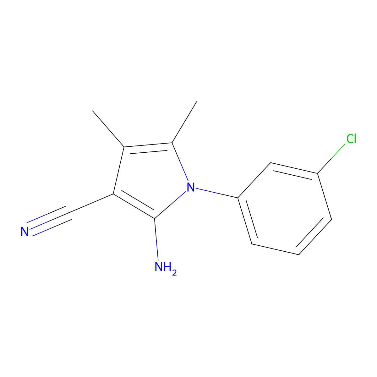 2-amino-1-(3-chlorophenyl)-4,5-dimethyl-1H-pyrrole-3-carbonitrile molecular structure, CAS 72578-54-2