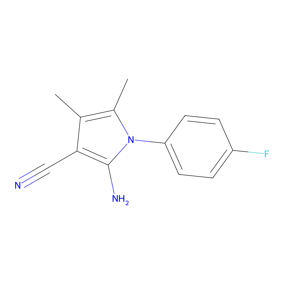 2-amino-1-(4-fluorophenyl)-4,5-dimethyl-1H-pyrrole-3-carbonitrile molecular structure, CAS 72578-56-4