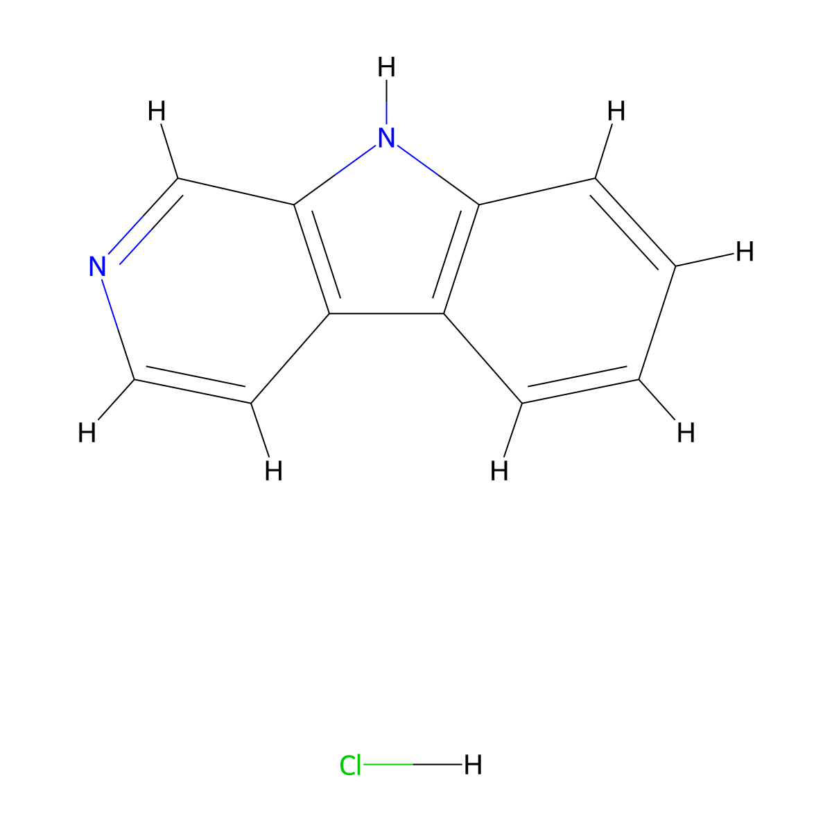 9H-Pyrido(3,4-b)indole, hydrochloride (1:1) molecular structure, CAS 7259-44-1