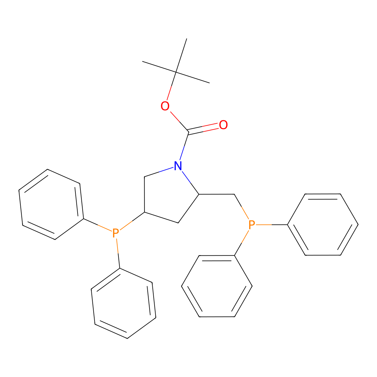 (2R,4R)-2-(Diphenylphosphinomethyl)-4-(diphenylphosphino)-N-(t-butoxycarbonyl)pyrrolidine molecular structure, CAS 72598-03-9