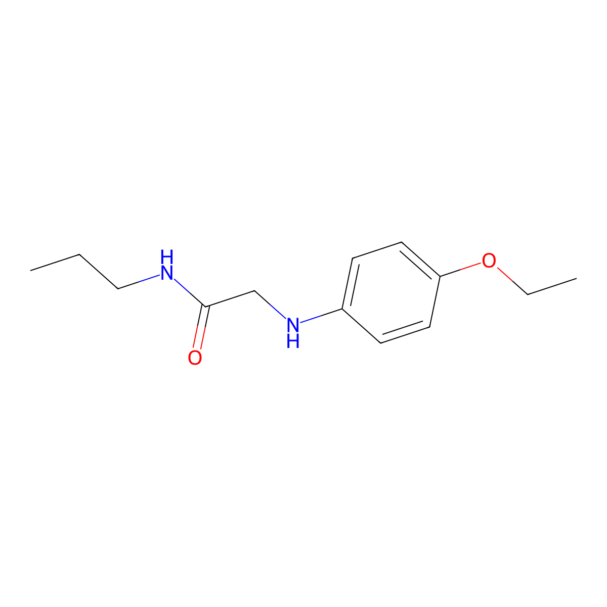 Acetamide, 2-((4-ethoxyphenyl)amino)-N-propyl- molecular structure, CAS 726-53-4