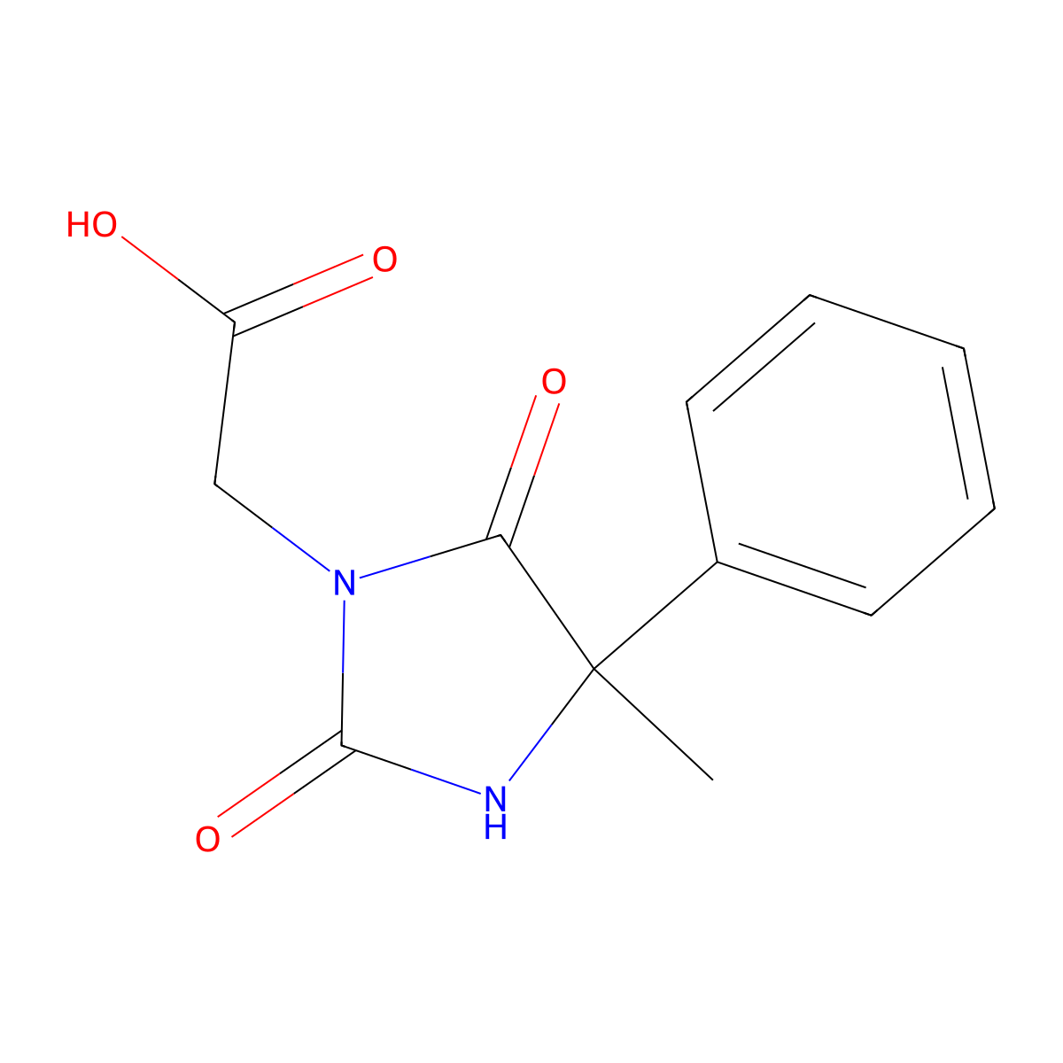 2-(4-Methyl-2,5-dioxo-4-phenylimidazolidin-1-yl)acetic acid molecular structure, CAS 726-88-5