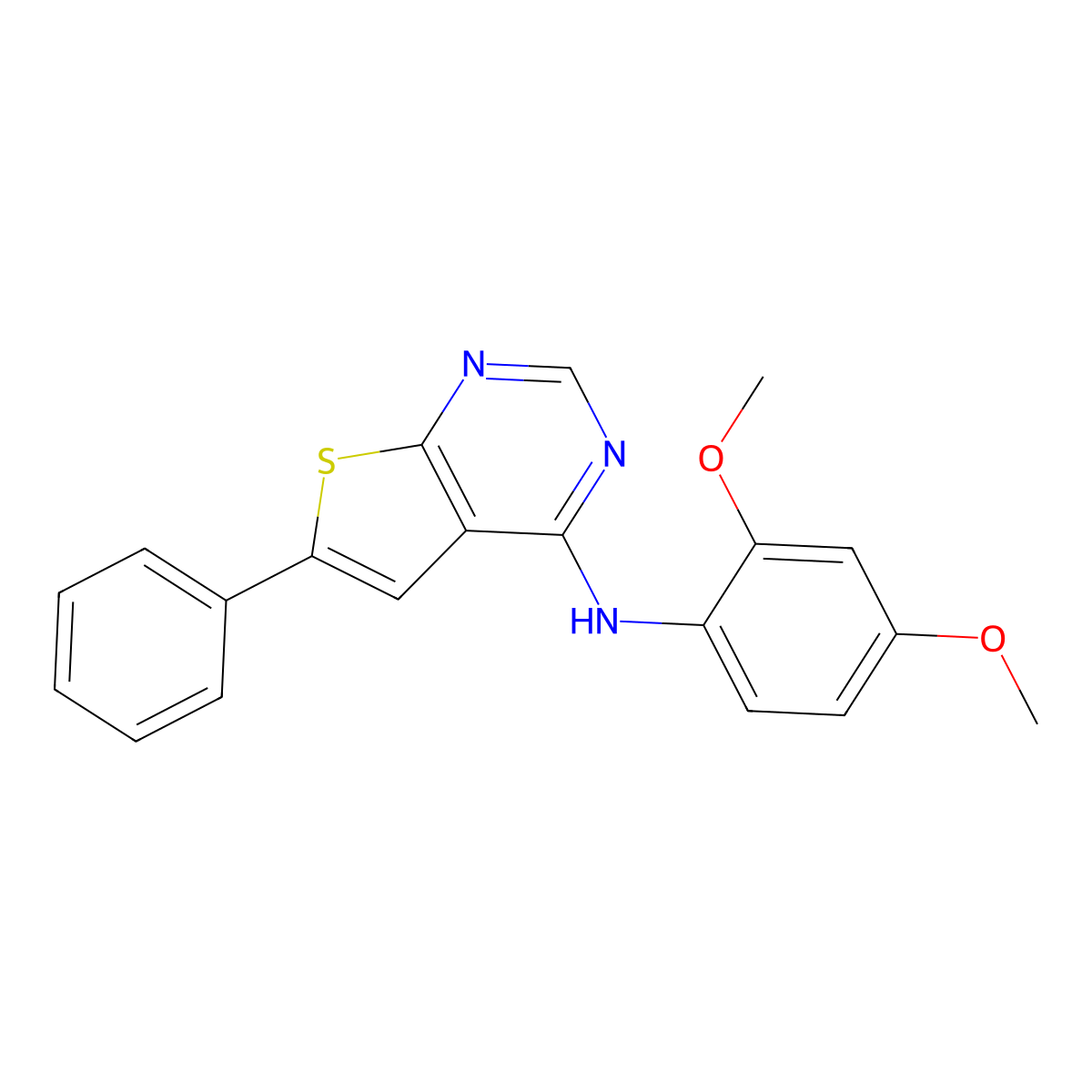 N-(2,4-dimethoxyphenyl)-6-phenylthieno[2,3-d]pyrimidin-4-amine molecular structure, CAS 726136-77-2