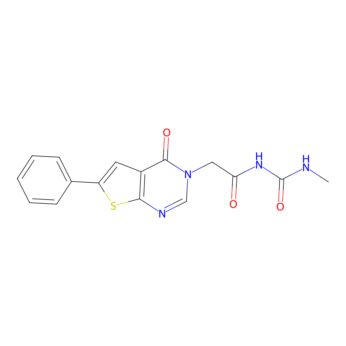N-(methylcarbamoyl)-2-(4-oxo-6-phenylthieno[2,3-d]pyrimidin-3-yl)acetamide molecular structure, CAS 726136-98-7