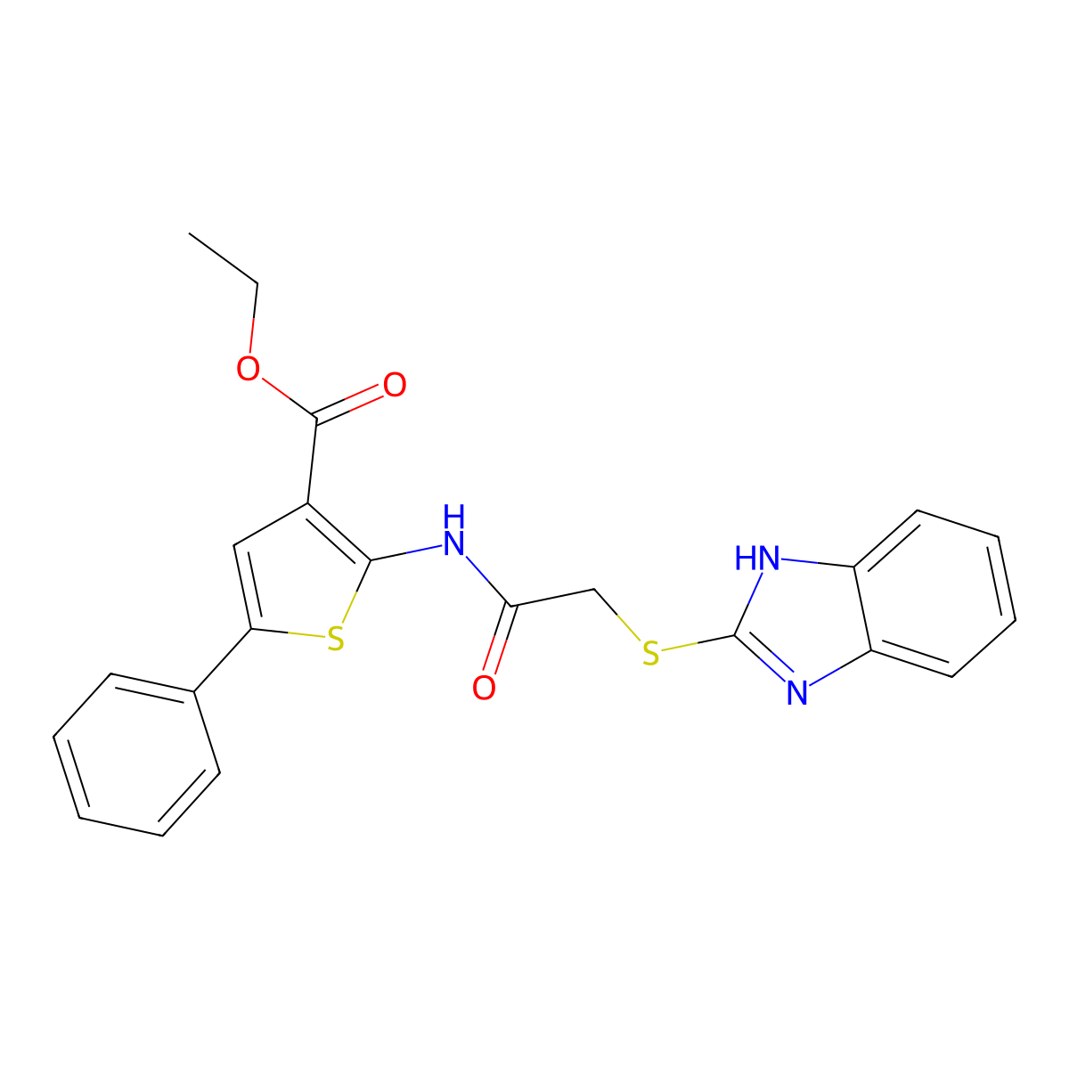 ethyl 2-{[(1H-benzimidazol-2-ylsulfanyl)acetyl]amino}-5-phenyl-3-thiophenecarboxylate molecular structure, CAS 726137-03-7