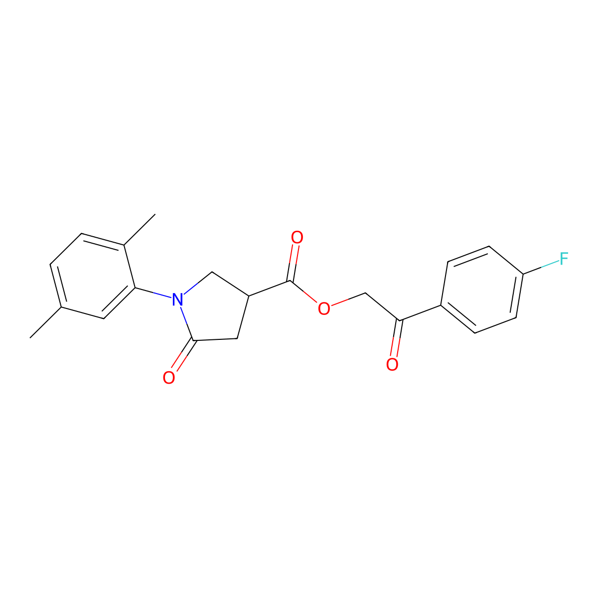 2-(4-Fluorophenyl)-2-oxoethyl 1-(2,5-dimethylphenyl)-5-oxo-3-pyrrolidinecarboxylate molecular structure, CAS 726139-72-6