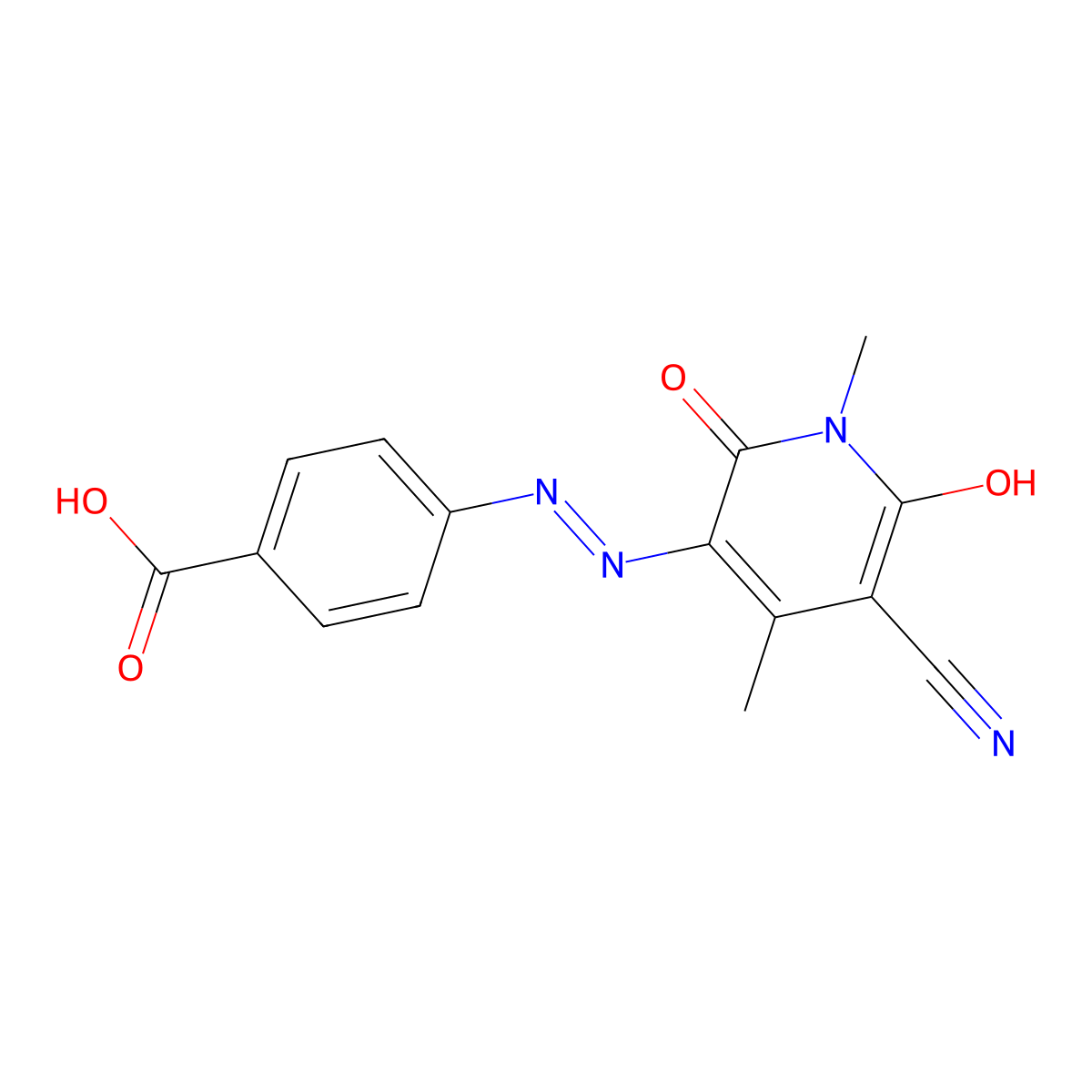 4-((5-Cyano-1,6-dihydro-2-hydroxy-1,4-dimethyl-6-oxopyridin-3-yl)azo)benzoic acid molecular structure, CAS 72614-75-6