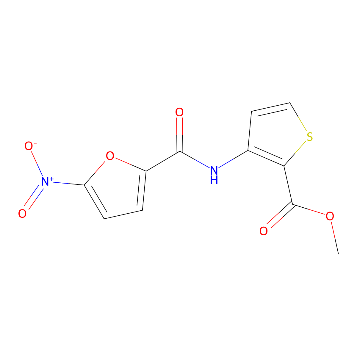 Methyl 3-[(5-nitro-2-furyl)carbonylamino]thiophene-2-carboxylate molecular structure, CAS 726144-11-2