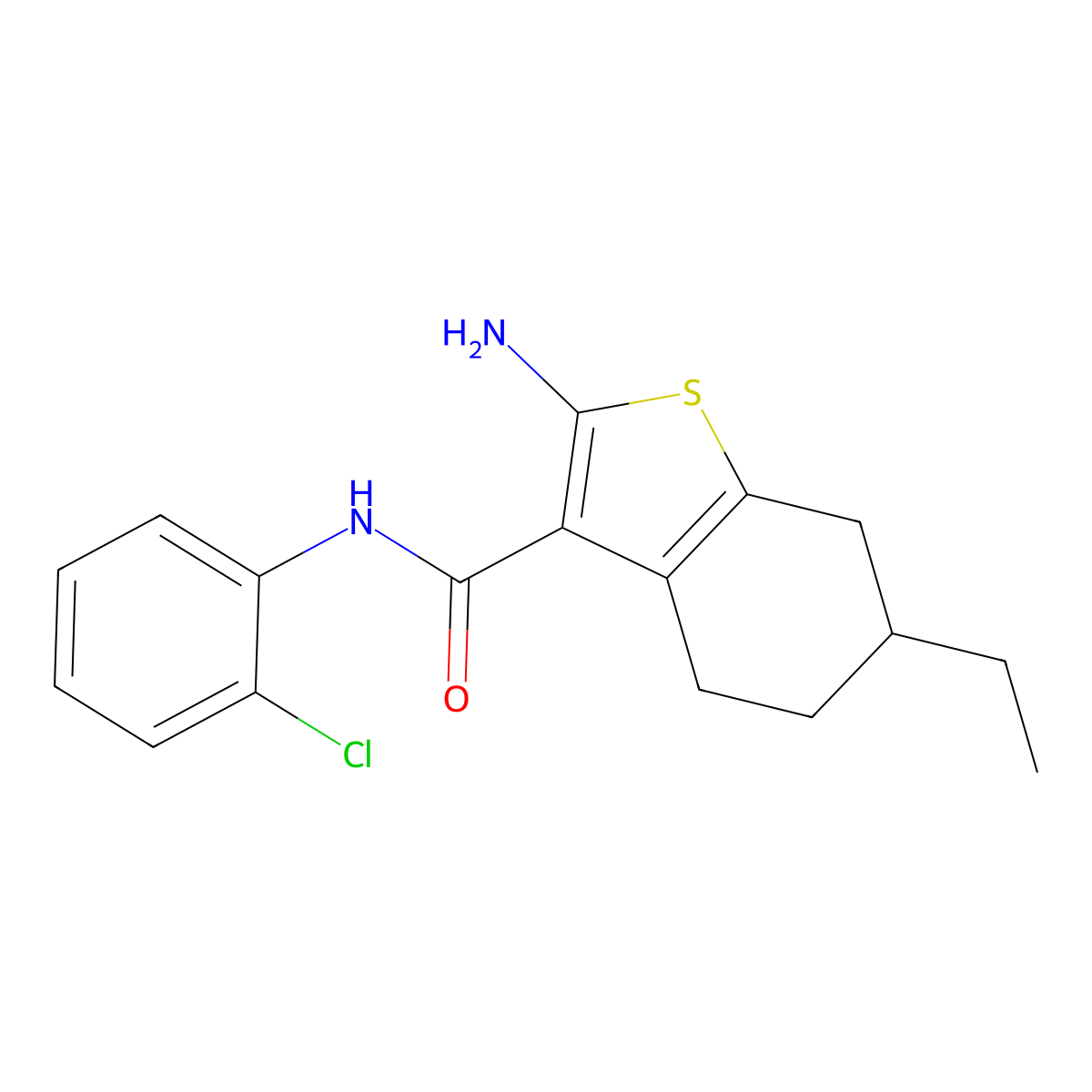 2-amino-N-(2-chlorophenyl)-6-ethyl-4,5,6,7-tetrahydro-1-benzothiophene-3-carboxamide molecular structure, CAS 726144-18-9