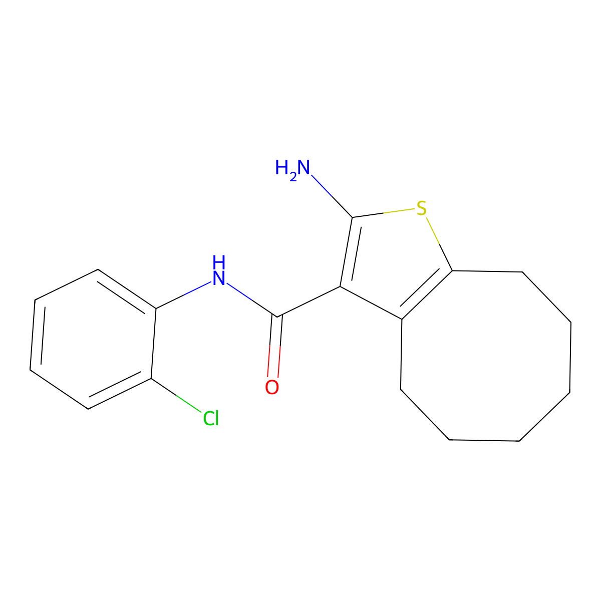 2-amino-N-(2-chlorophenyl)-4,5,6,7,8,9-hexahydrocycloocta[b]thiophene-3-carboxamide molecular structure, CAS 726144-24-7