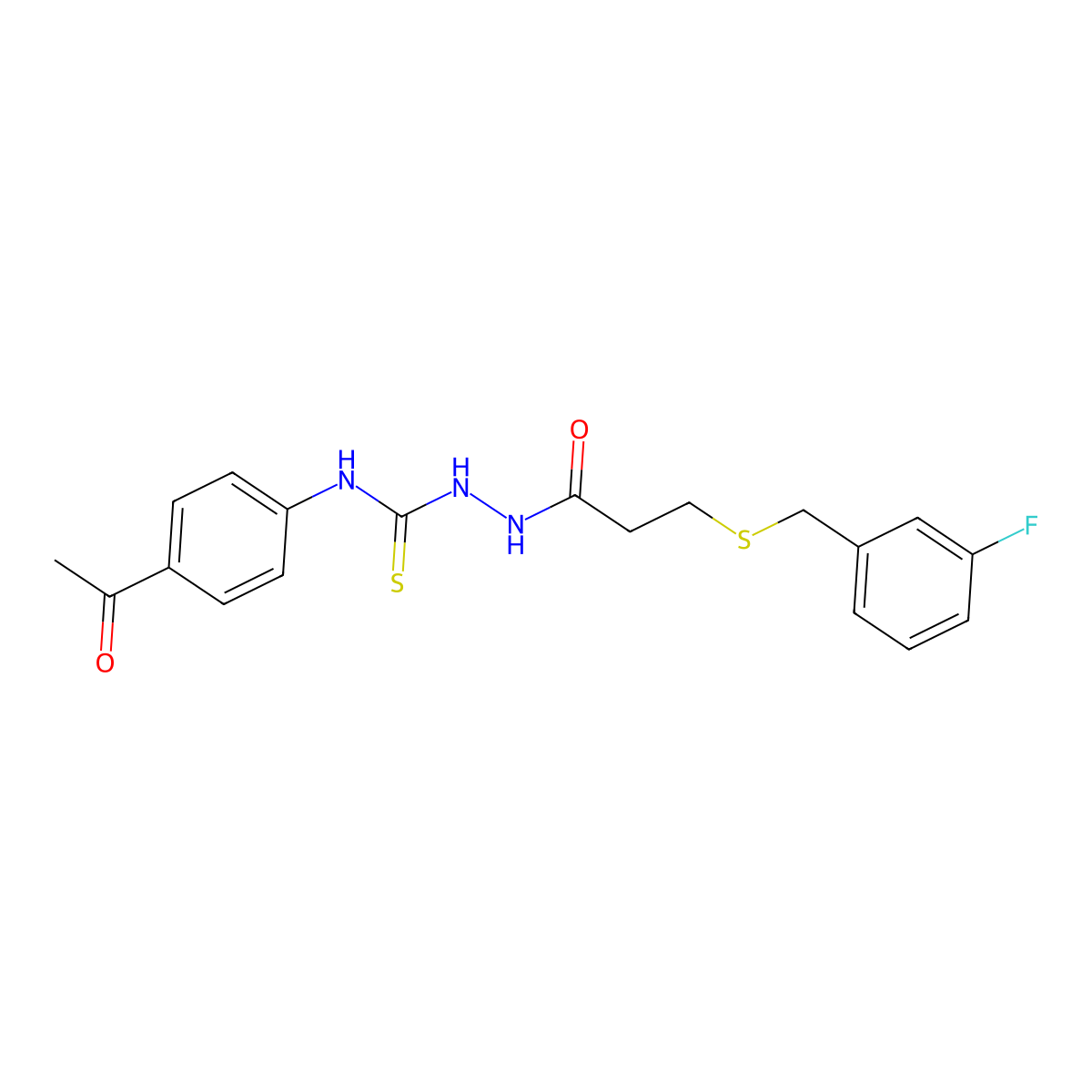N-(4-acetylphenyl)-2-{3-[(3-fluorobenzyl)sulfanyl]propanoyl}hydrazinecarbothioamide molecular structure, CAS 726144-78-1