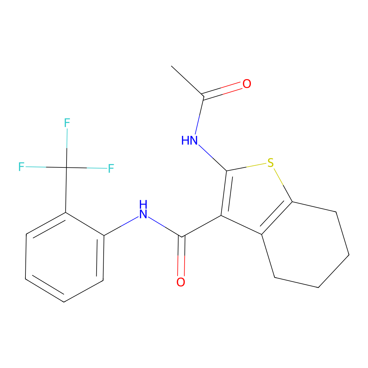 2-acetamido-N-[2-(trifluoromethyl)phenyl]-4,5,6,7-tetrahydro-1-benzothiophene-3-carboxamide molecular structure, CAS 726145-43-3